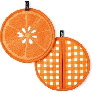 Kate Spade orange squeeze the day gingham pot holders 2 pack NWT